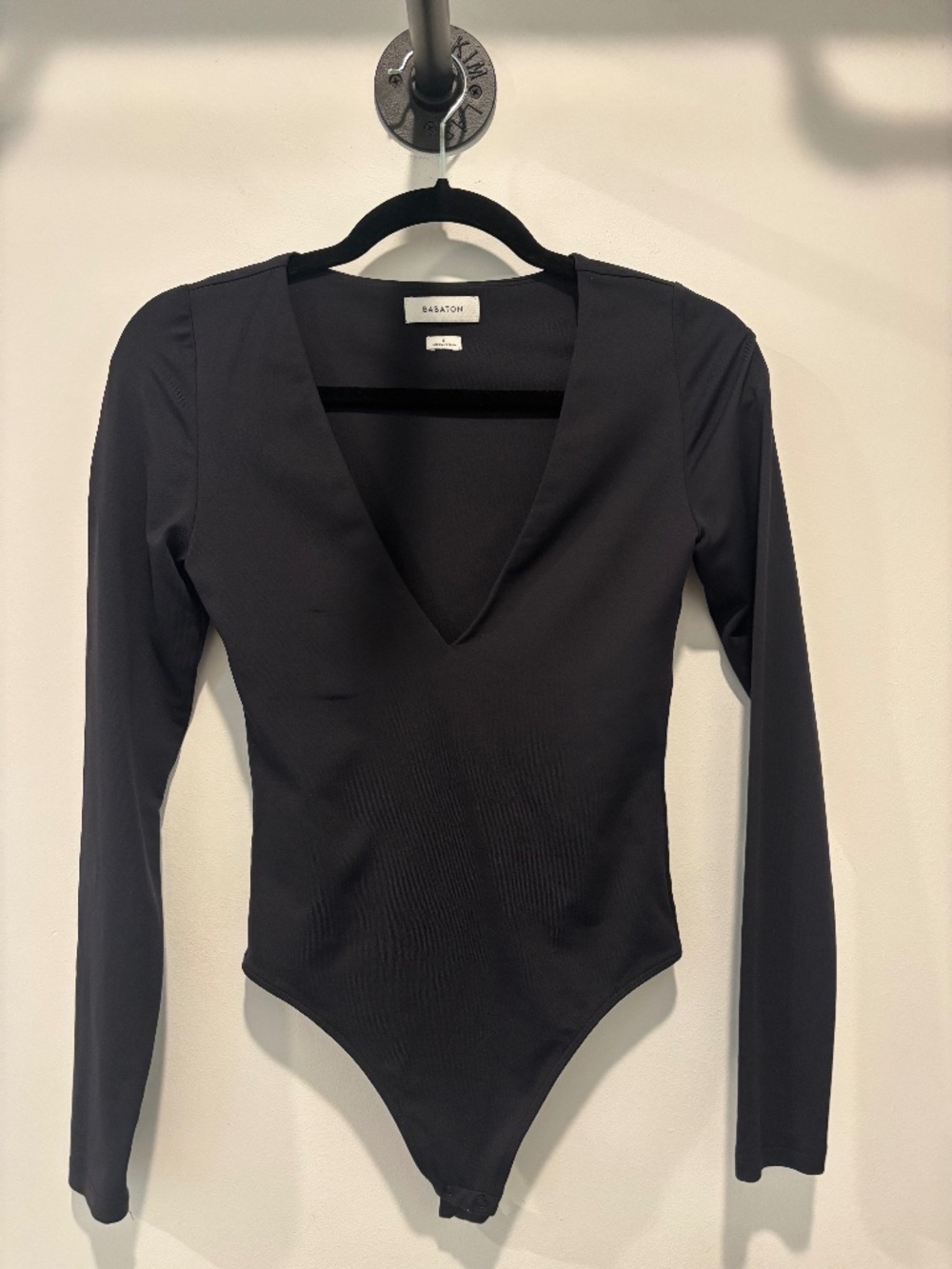 Babaton Black v-neck bodysuit, size S